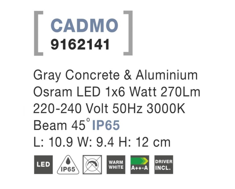 Svítidlo Nova Luce CADMO R WALL GREY nástěnné