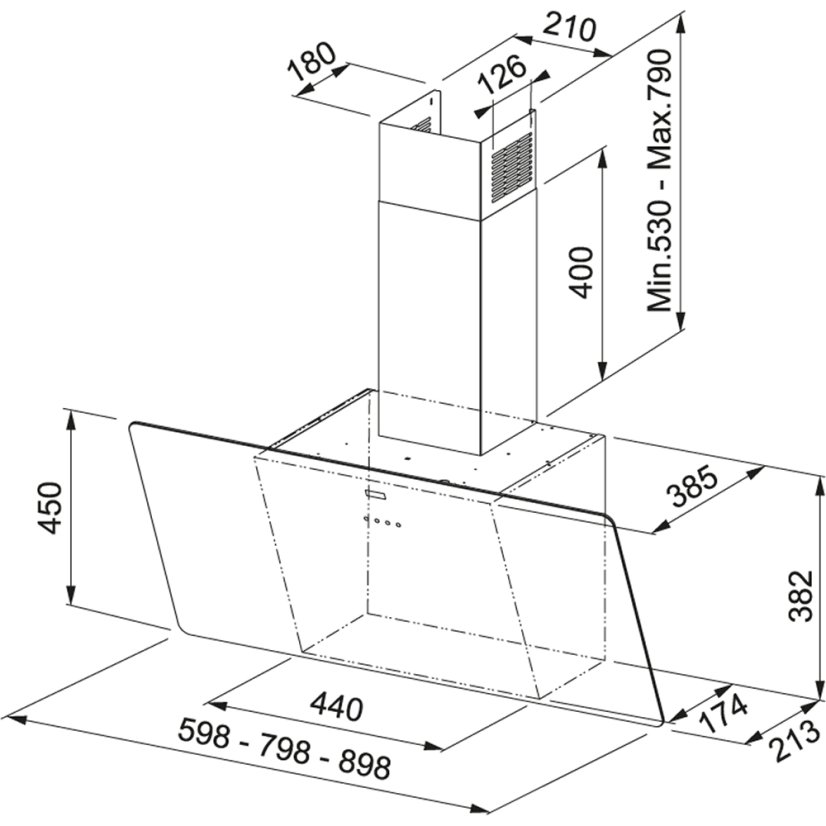 Komínová digestoř Franke odsavač FPJ 915 V BK A Vertical Evo Černé sklo