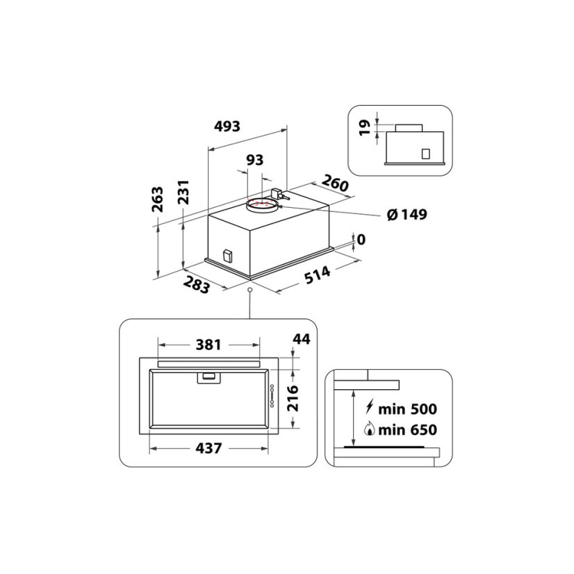 Vestavná digestoř Whirlpool WCTH63FLEBX