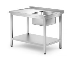 Dřezový stůl s policí – přišroubovaný, hloubka 700 mm, HENDI, Profi Line, vpravo, 1000x700x(H)850mm