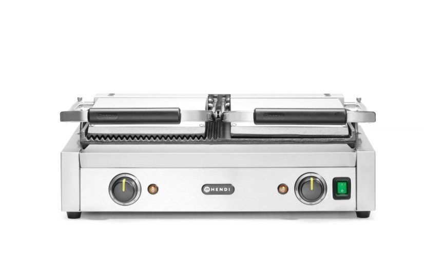 Kontaktní gril - double verze, HENDI, půlka hladká, půlka vroubkovaná, 230V/3600W, 570x375x(H)216mm