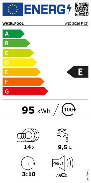 Vestavná myčka nádobí Whirlpool WIC 3C26 F  vest.