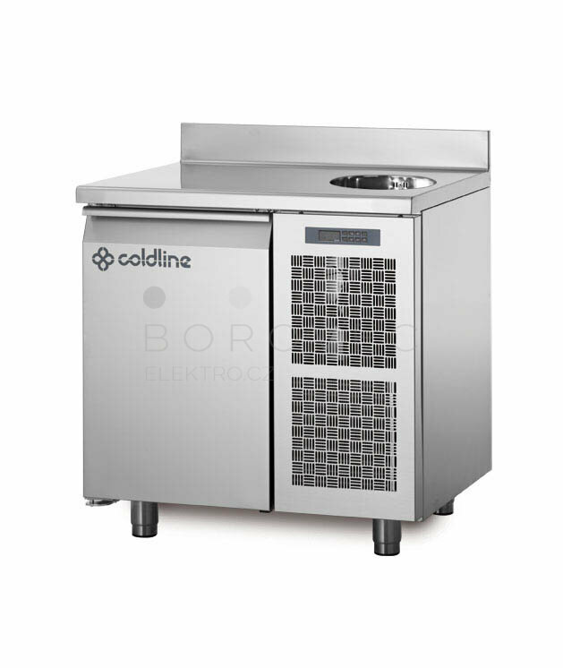 Coldline chladící stůl TA09/1MS s deskou, dřezem a zadním lemem Coldline chladící stůl TA09/1MS s deskou, dřezem a zadním lemem