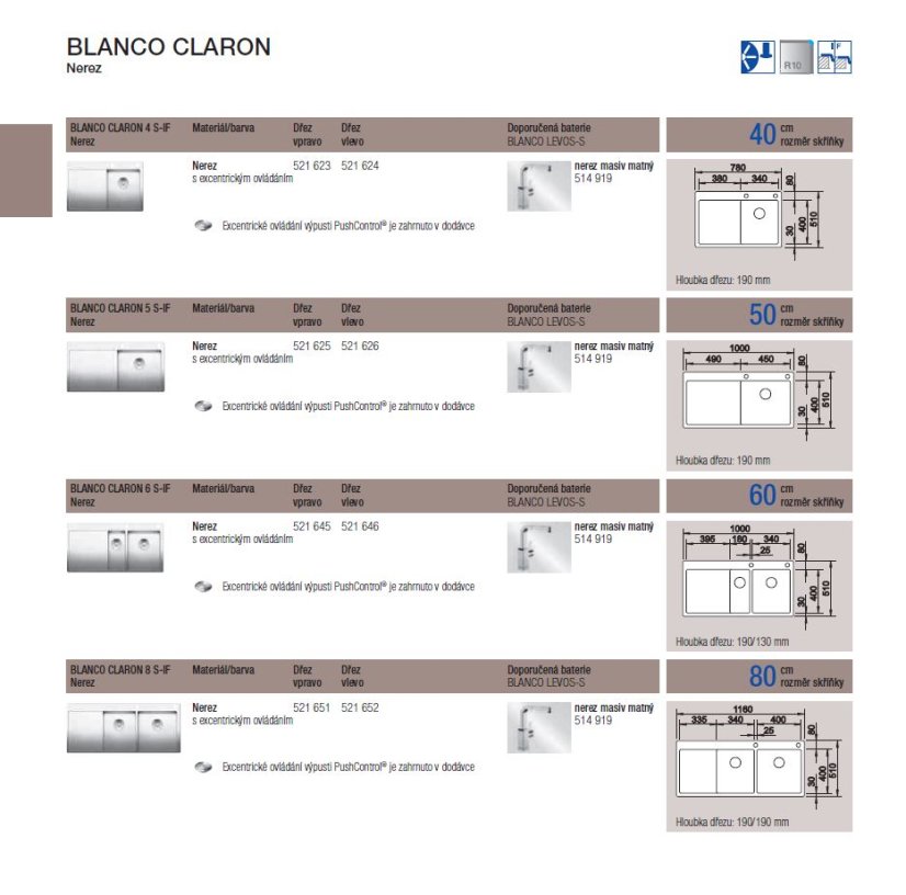 Blanco CLARON 5 S-IF InFino Nerez hedvábný lesk dřez vlevo, PushControl