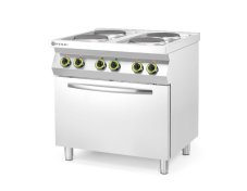 Elektrický vařič Kitchen Line – 4 plotýnky s konvektomatem GN 1/1 , HENDI, Kitchen Line, GN 1/1, 400V/13400W, 800x700x(H)900mm