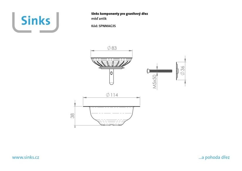 Sinks komponenty pro granitový dřez - měď antik