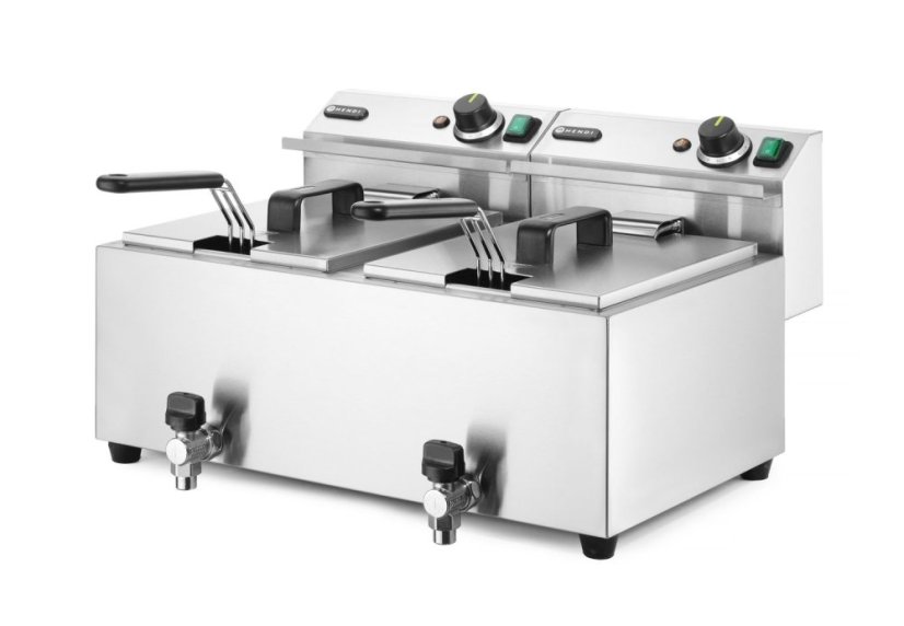 Ruční fritéza s vypouštěcím kohoutem, 2 × 8 l, HENDI, Profi Line, 16L, 230V/7000W, 610x515x(H)369mm