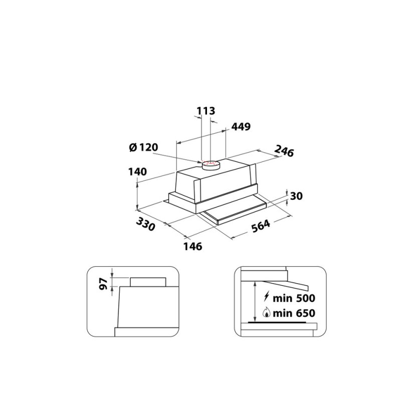 Vestavná digestoř Whirlpool WSK64FLSX
