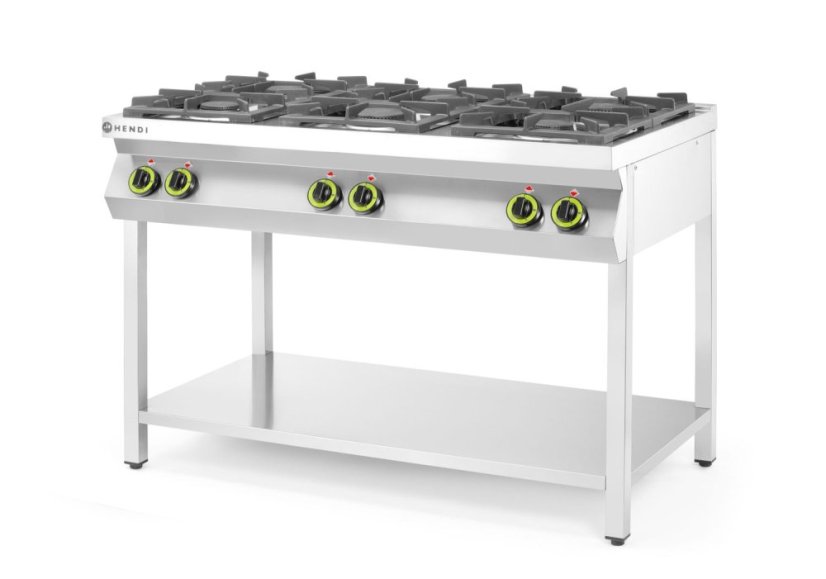 Plynový sporák s otevřeným stojanem na 6 hořáků, HENDI, Kitchen Line, 28,5kW, 1200x700x(H)900mm