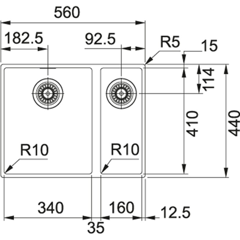 Franke SID 160/2 bílá Sirius Tectonite