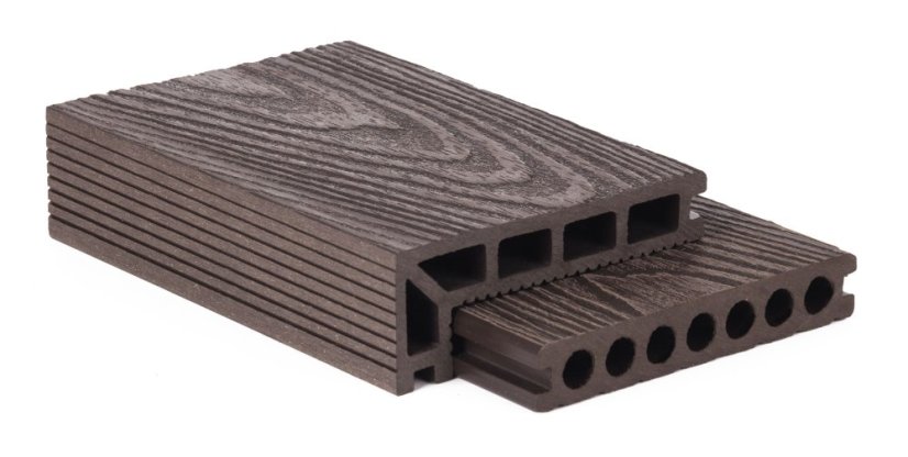 Terasové prkno G21 2,5 x 14,8 x 300 cm, Dark Wood s kulatými výřezy, WPC