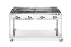 Plynový gril Green Fire 4 hořáky, HENDI, Profi Line, na kolové základně, Světle šedá, 22kW, 1400x612x(H)825mm