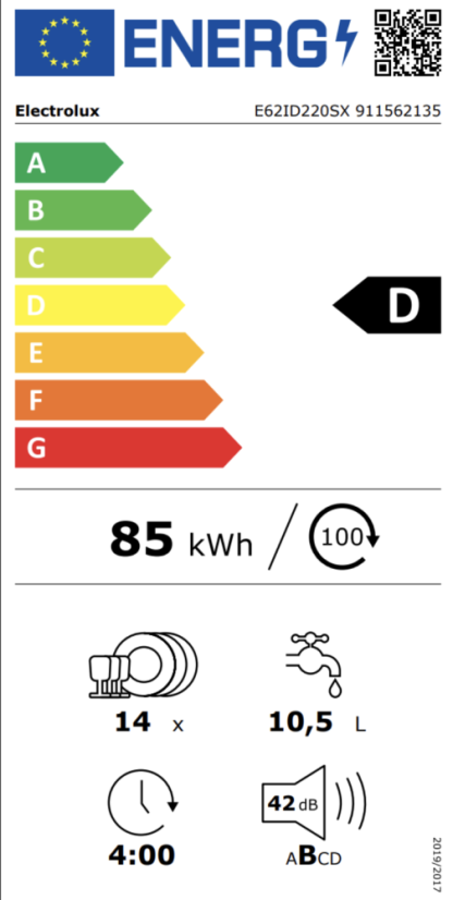 Vestavná myčka nádobí Electrolux E62ID220SX