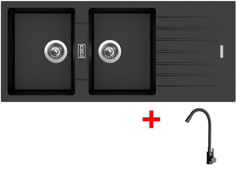 Sinks PERFECTO 1160 DUO Metalblack + ELASTA černá matná