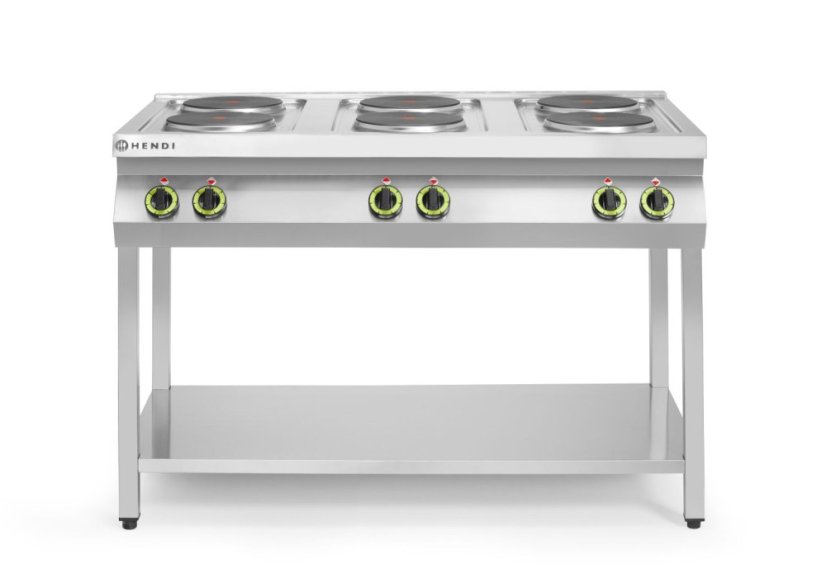 Elektrický vařič Kitchen Line – 6 plotýnek s otevřenou podstavou, HENDI, Kitchen Line, 400V/15600W, 1200x700x(H)900mm