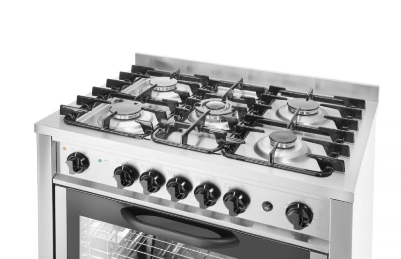 Plynový sporák - 5 hořáků s elektrickou troubou, HENDI, Kitchen Line, Stříbrná, 230V/2900W, 14,3kW, 900x653x(H)900mm