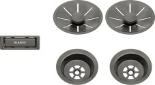 Odtoková sada InFino s přepadem C-overflow, satin dark steel pro dva dřezy