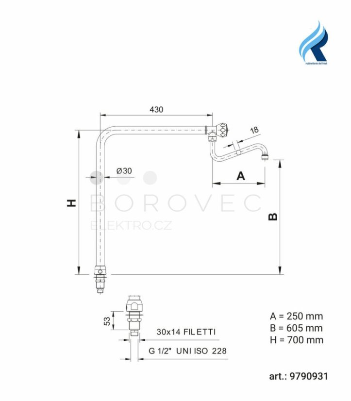 Rubinetterie rameno vysoké 700 mm