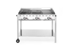 Plynový gril Green Fire 3 hořáky, HENDI, Profi Line, Vybaveno spodní policí a kolečky., 17,4kW, 1078x612x(H)825mm