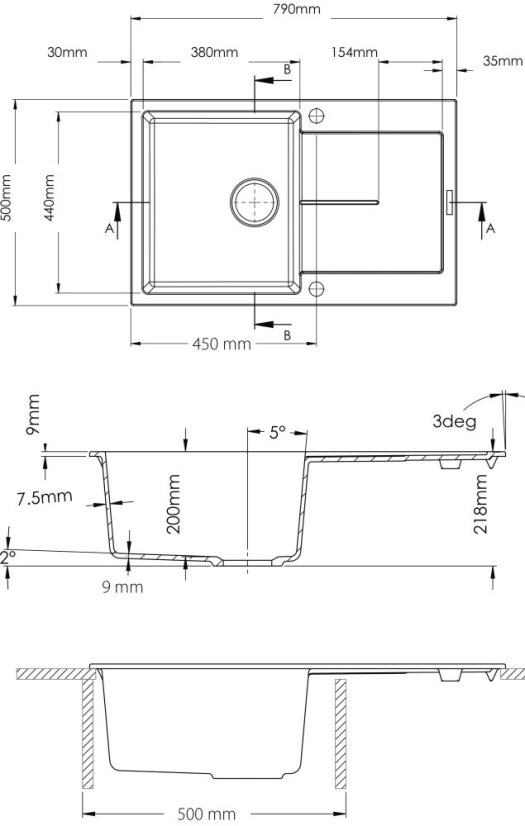 Sinks ULTIMA 790 BL Pureblack