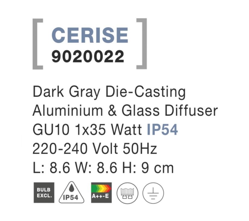 Svítidlo Nova Luce CERISE S TOP GREY stropní, IP 54, GU10
