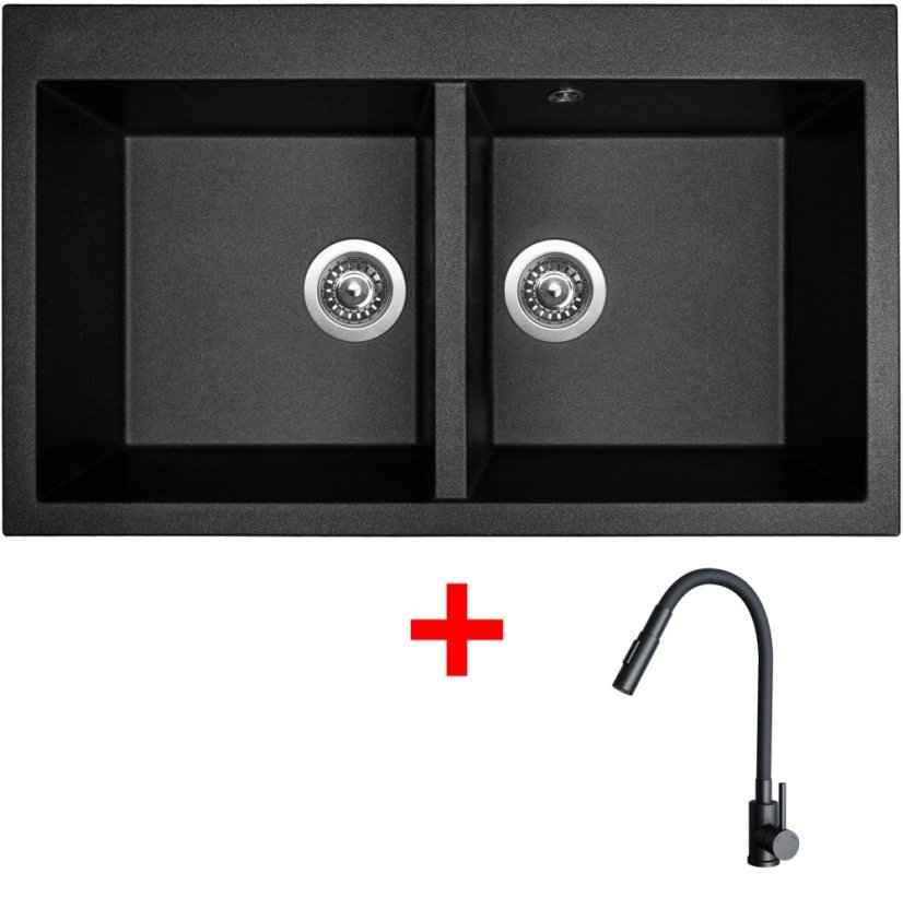 Sinks AMANDA 860 DUO Metalblack + ELASTA S černá matná