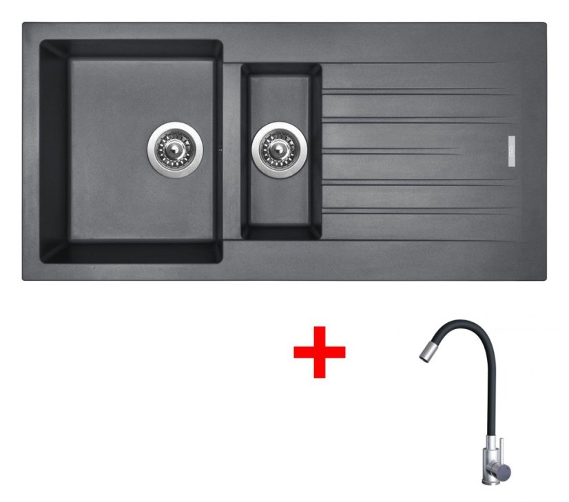 Sinks PERFECTO 1000.1 Titanium + Elasta nerez/černá