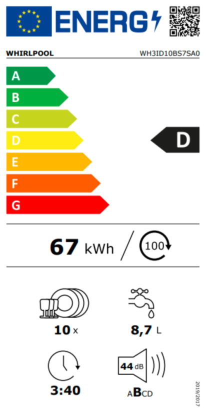 Vestavná myčka nádobí Whirlpool WH3ID10BS7SA0