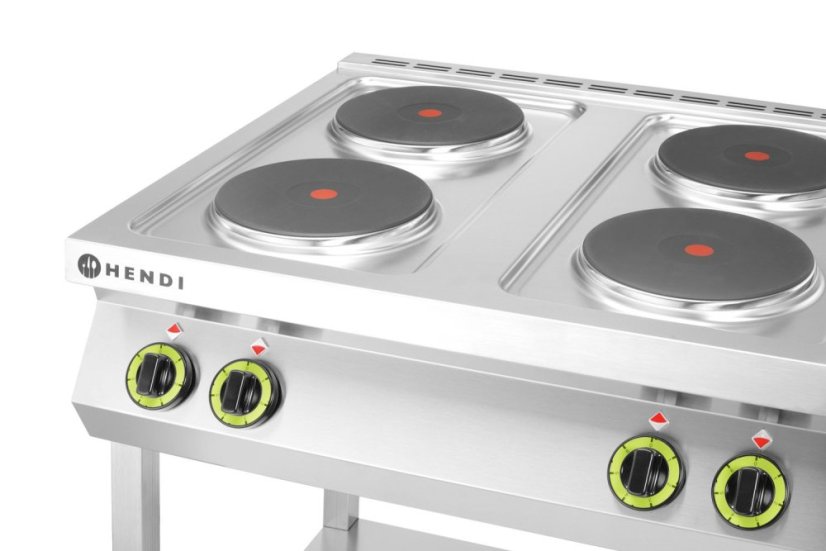 Elektrický vařič Kitchen Line – 4 plotýnky s otevřenou podstavou, HENDI, Kitchen Line, 400V/10400W, 800x700x(H)900mm