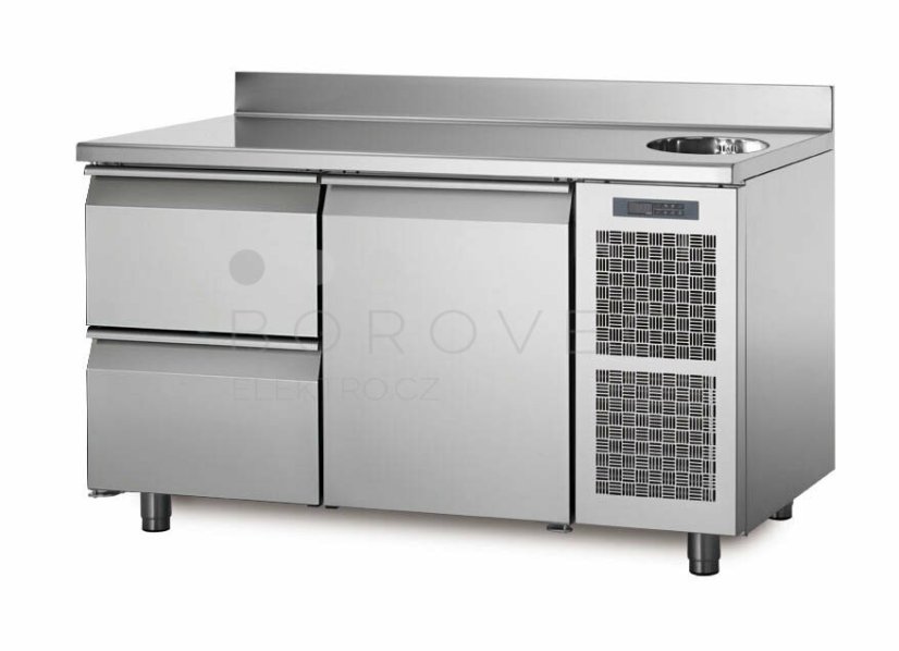 Coldline chladící stůl TA13/2MS s deskou, dřezem a zadním lemem Coldline chladící stůl TA13/2MS s deskou, dřezem a zadním lemem