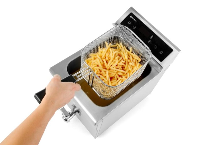 Fritéza indukční s výpustí, obj. 8 l, HENDI, 8L, Světle šedá, 230V/3500W, 288x619x(H)408mm