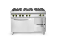 Plynový sporák Kitchen Line 6 hořáků s konvektomatem GN 1/1, HENDI, Kitchen Line, 230V/3000W, 28,5kW, 1200x722x(H)900mm