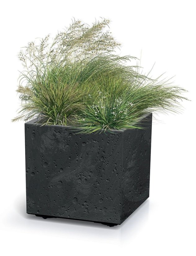 Květináč Prosperplast SIERRA SQUARE beton effect 38,5 cm antracit