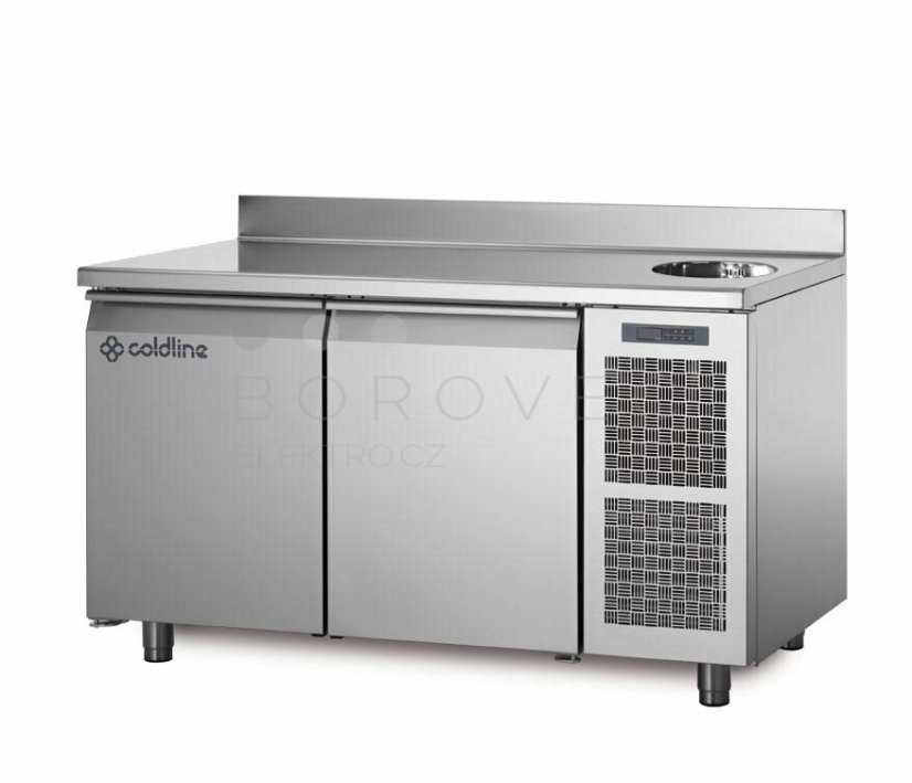 Coldline chladící stůl TA13/1MS s deskou, dřezem a zadním lemem Coldline chladící stůl TA13/1MS s deskou, dřezem a zadním lemem