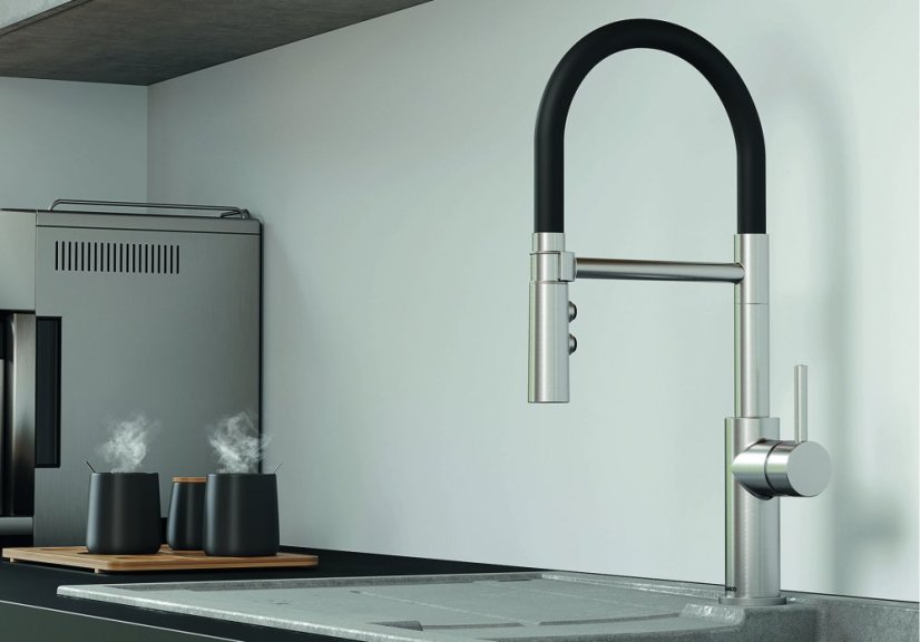 Blanco CATRIS-S Flexo PVD steel chrom s černou sprchovou hadicí HD
