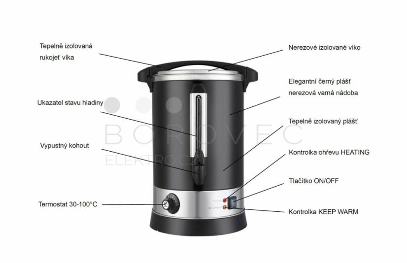 OEM varný izolovaný termos WBM30 (19L) černý - dvouplášťový