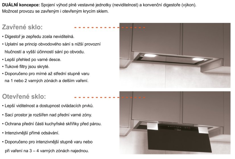 Vestavná digestoř Cata GC DUAL 75 Bílé sklo