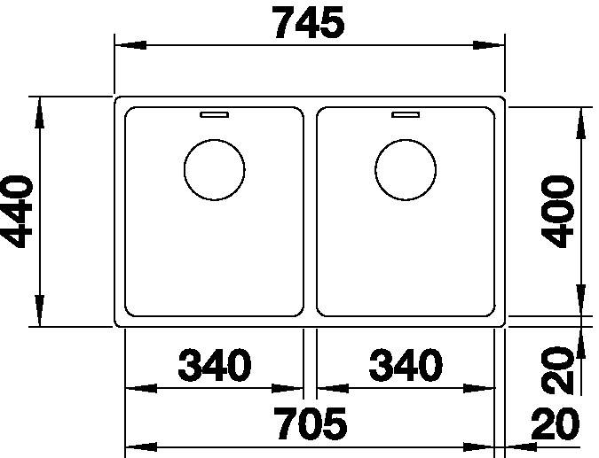Blanco ANDANO 340/340-U InFino nerez hedvábný lesk bez táhla