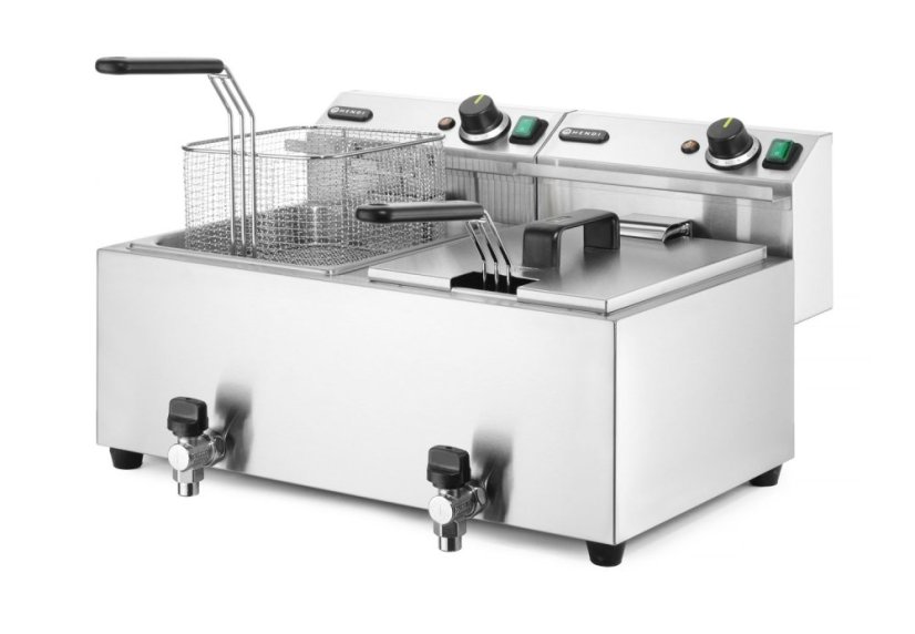 Ruční fritéza s vypouštěcím kohoutem, 2 × 8 l, HENDI, Profi Line, 16L, 230V/7000W, 610x515x(H)369mm