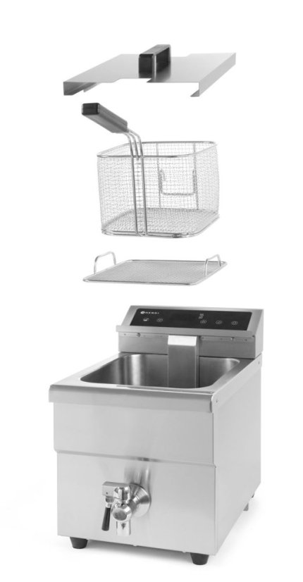 Fritéza indukční s výpustí, obj. 8 l, HENDI, 8L, Světle šedá, 230V/3500W, 288x619x(H)408mm