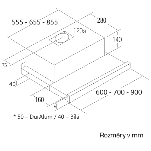 Výsuvná digestoř Cata TF 2003 DurAlum Bezotisk Nerez  600