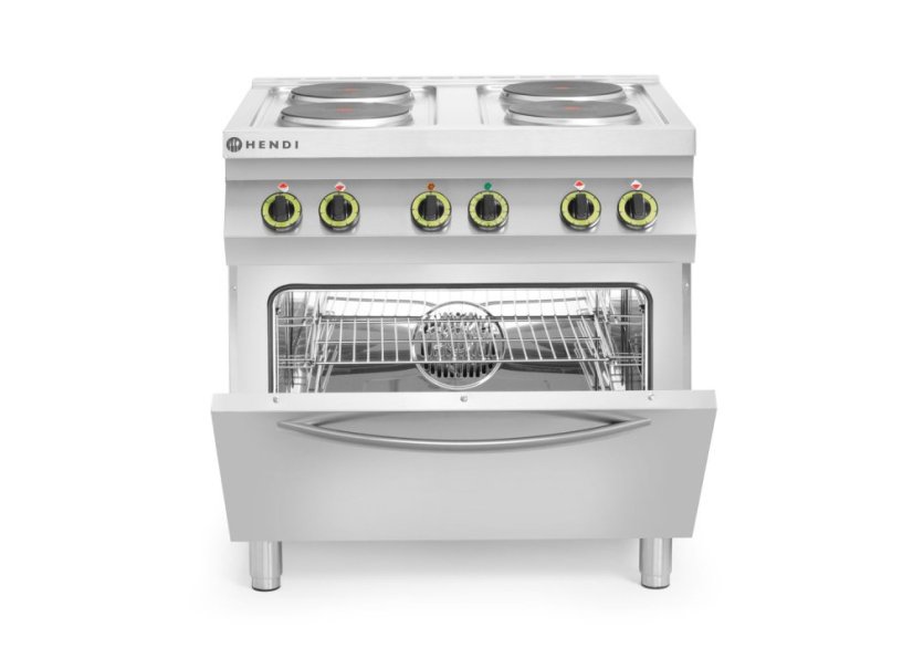 Elektrický vařič Kitchen Line – 4 plotýnky s konvektomatem GN 1/1 , HENDI, Kitchen Line, GN 1/1, 400V/13400W, 800x700x(H)900mm