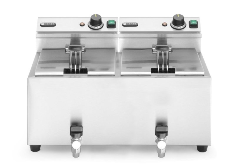 Ruční fritéza s vypouštěcím kohoutem, 2 × 8 l, HENDI, Profi Line, 16L, 230V/7000W, 610x515x(H)369mm