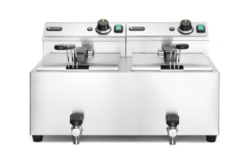 Ruční fritéza s vypouštěcím kohoutem, 2 × 8 l, HENDI, Profi Line, 16L, 230V/7000W, 610x515x(H)369mm