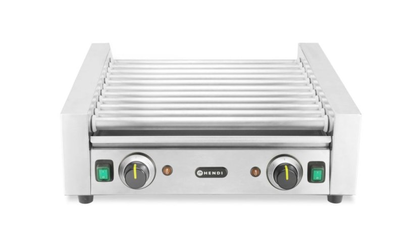 Rolovací gril na klobásy, 2 zóny, HENDI, Stříbrná, 230V/980W, 566x527x(H)192mm, Obdélníkové