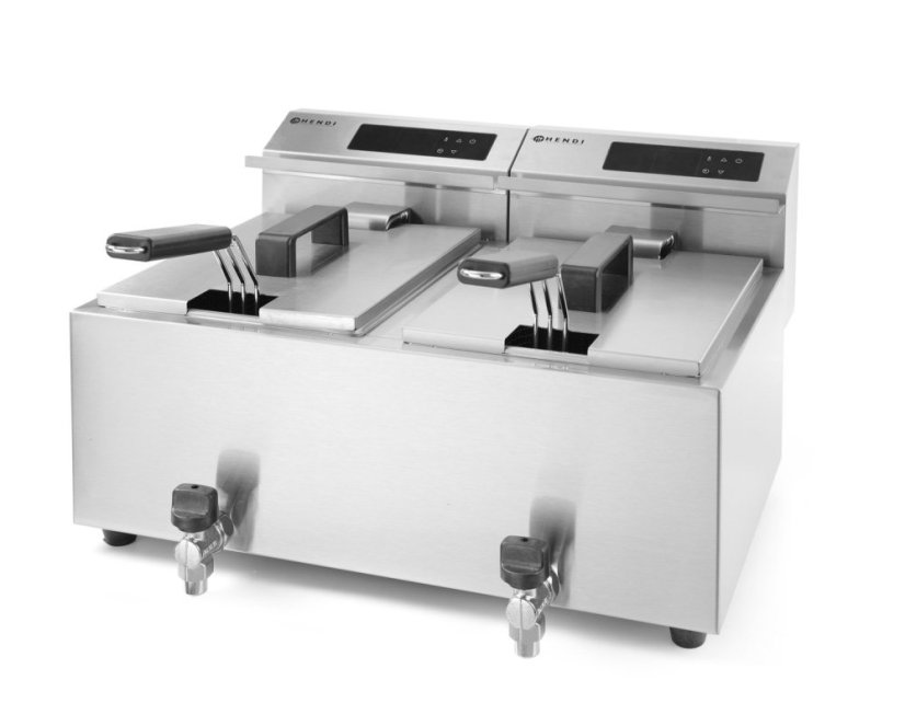 Fritéza Profi Line digitální s výpustí - 2x 8 l, HENDI, Profi Line, 16L, 230V/7000W, 605x515x(H)350mm