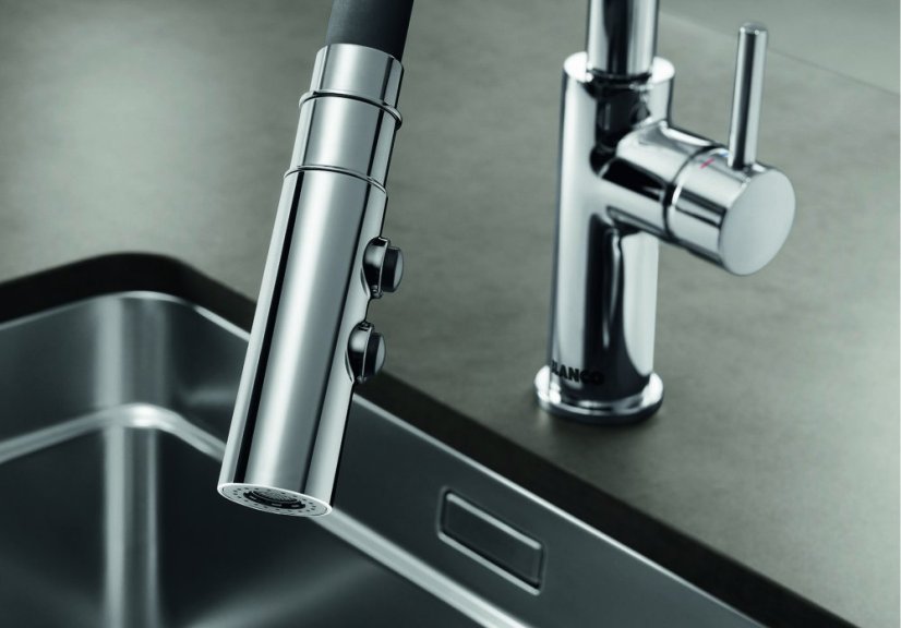 Blanco CATRIS-S Flexo PVD steel chrom s černou sprchovou hadicí HD