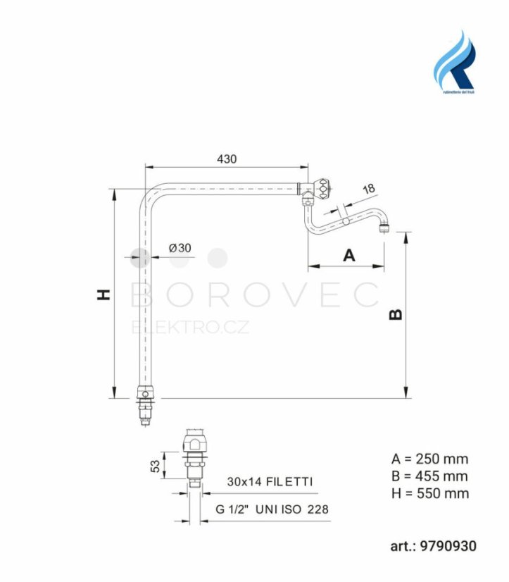 Rubinetterie rameno vysoké 550 mm