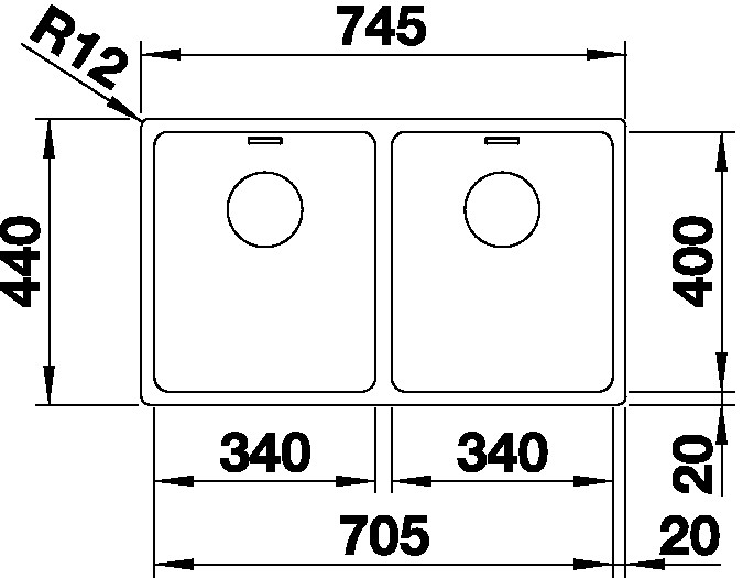 Blanco ANDANO 340/340 IF InFino Nerez hedvábný lesk bez táhla