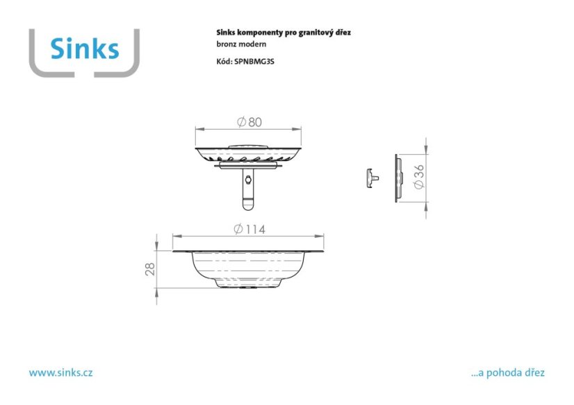Sinks komponenty pro granitový dřez - bronz modern